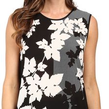 Vince Camuto Sleeveless Floral Screen Shirt Tail Mix Media Top Rich Black