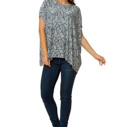 Bluza alba pictata manual, tip poncho, Eranthe