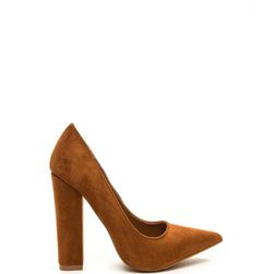 Incaltaminte Femei CheapChic Point \'n Chic Chunky Faux Suede Pumps Mocha