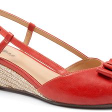 Trotters Milly Red Leather Raffia Wedge