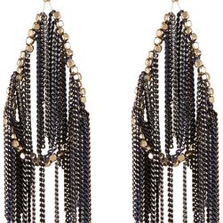 Natasha Accessories Fringe Tear Drop Earrings BLACK-GOLD