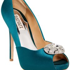 Badgley Mischka Pearla Embellished Pump TEAL SATIN