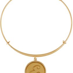 Alex and Ani 14K Gold Filled Initial E Charm Wire Bangle RUSSIAN GOLD