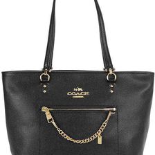 COACH Town Car Crossgrain Leather Tote - Light Gold/Black N/A