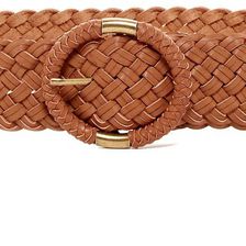 Steve Madden Leather Wide Braided Semi Wrap Belt COGNAC