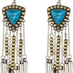 Steve Madden Two-Tone Turquoise Dangling Earrings GOLD-SILVER TURQOISE