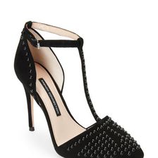 Incaltaminte Femei French Connection Black Elanah Studded Pointed Toe T-Strap Pumps Black