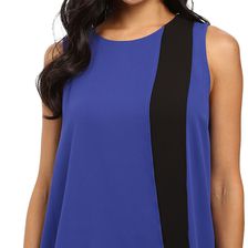 Vince Camuto Sleeveless Color Blocked Layered Blouse Optic Blue