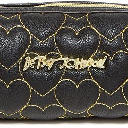 Betsey Johnson Quilted Heart Faux Leather Pencil Case BLACK