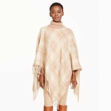 Ralph Lauren Fringed Tartan Poncho Camel/Cream