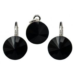 Set Argint 925 cu Swarovski Elements, Rivoli, Jet, 10 mm