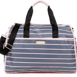 Betsey Johnson Striped Nylon Weekend Bag GREY STRIPE