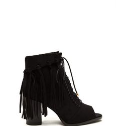 Incaltaminte Femei CheapChic Fancy Fringe Chunky Lace-up Booties Black