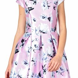 Rochie de ocazie roz midi cu flori imprimate W2132R