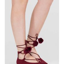 Incaltaminte Femei CheapChic Pom-pom Dot Com Faux Suede Lace-up Flats Burgundy