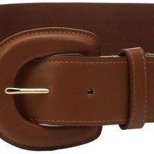 Ralph Lauren Classics 2 1/2" Leather Covered Buckle Stretch Belt w/ Smooth PU & Inset Canvas Lauren Tan