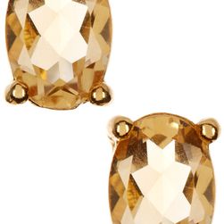Savvy Cie 14K Gold Plated Sterling Silver Oval Citrine Stud Earrings yellow