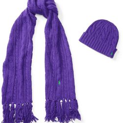 Ralph Lauren Aran-Knit Scarf & Hat Gift Set Empress Purple