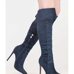Incaltaminte Femei CheapChic Style Story Lace-up Thigh-high Boots Teal