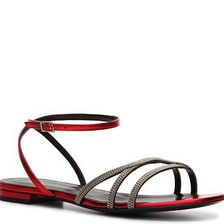 Incaltaminte Femei Gucci Metallic Leather Flat Sandal Red