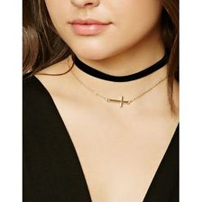 Bijuterii Femei Forever21 Velvet Cross Charm Necklace Set Blackgold