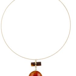 14th & Union Semi Precious Stone Slice & Bar Collar Necklace CARN-TIGER-GOLD