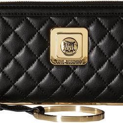LOVE Moschino Quilted Gold Braceleted Wristlet Black