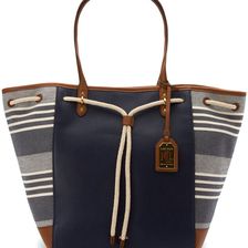 Ralph Lauren Oxford Chambray Stripe Large Tote Navy/Natural