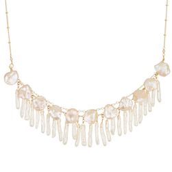 Chan Luu 18K Gold Plated Sterling Silver 2mm Freshwater Pearl Bib Necklace PINK