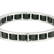 French Connection Woven Leather Bangle Bracelet Silver/Black