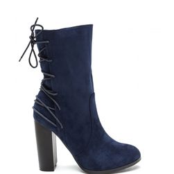 Incaltaminte Femei CheapChic Haute Outlook Chunky Lace-back Booties Navy