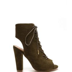 Incaltaminte Femei CheapChic Tie Game Lace-up Faux Suede Booties Olive