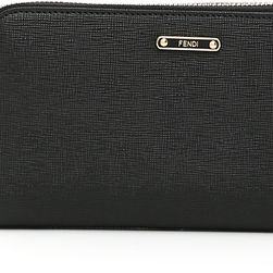 Fendi Elite Calfskin Zip-Around Wallet NERO+ORO SOFT