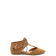 Incaltaminte Femei CheapChic Laced-up Lover Faux Suede Flats Tan