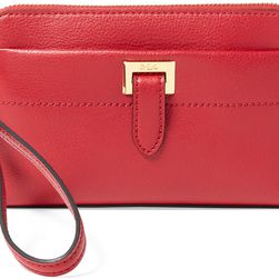 Ralph Lauren Pebbled Leather Wristlet Pouch Red