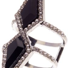 Free Press Double Diamond Spike Ring BLACK-CLEAR RHODIUM
