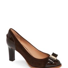 Incaltaminte Femei Salvatore Ferragamo Dark Brown Rabeca Bow-Accented Cap Toe Stacked Heel Pumps Dark Brown