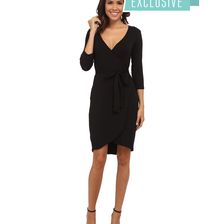 Michael Stars Exclusive 3/4 Sleeve Wrap Dress with Belted Waist Black