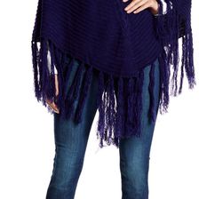 14th & Union Textured Knit Hooded Poncho NAVY