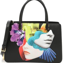 Prada Saffiano And City Calf Handbag With Collage Print NERO