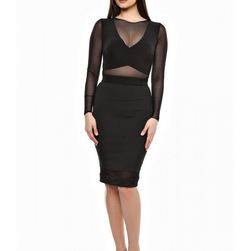 Crop top, negru, cu insertii din tulle, Emily G