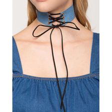 Bijuterii Femei CheapChic Lace Up Front Denim Choker Lt Wash Denim
