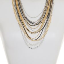 Ralph Lauren Tr-Tone Long Chain Drape Necklace GLD-SLV-HE