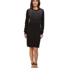 Michael Kors Petite Long Sleeve Stud Sweater Dress Black/Silver