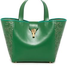 Oscar de la Renta Sloane Snake Embossed Trim Tote CLOVER