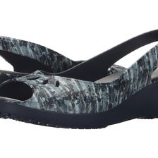 Crocs Mabyn Striped Floral Mini Wedge Navy